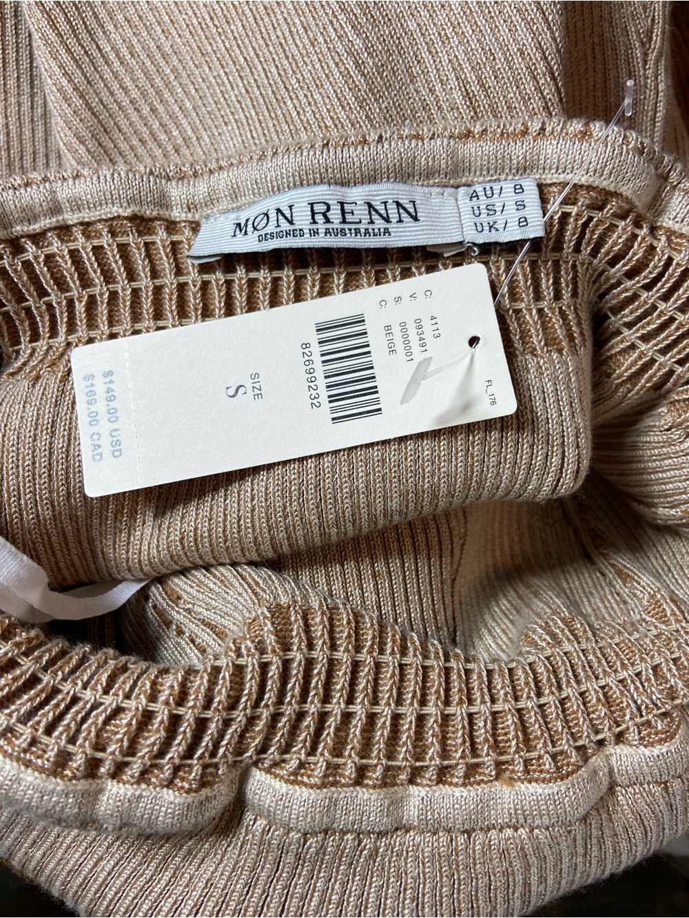 NWT New Mon Renn Beige Asymmetrical Strapless Knit Sweater Tube Top Small [CH] - Picture 11 of 12